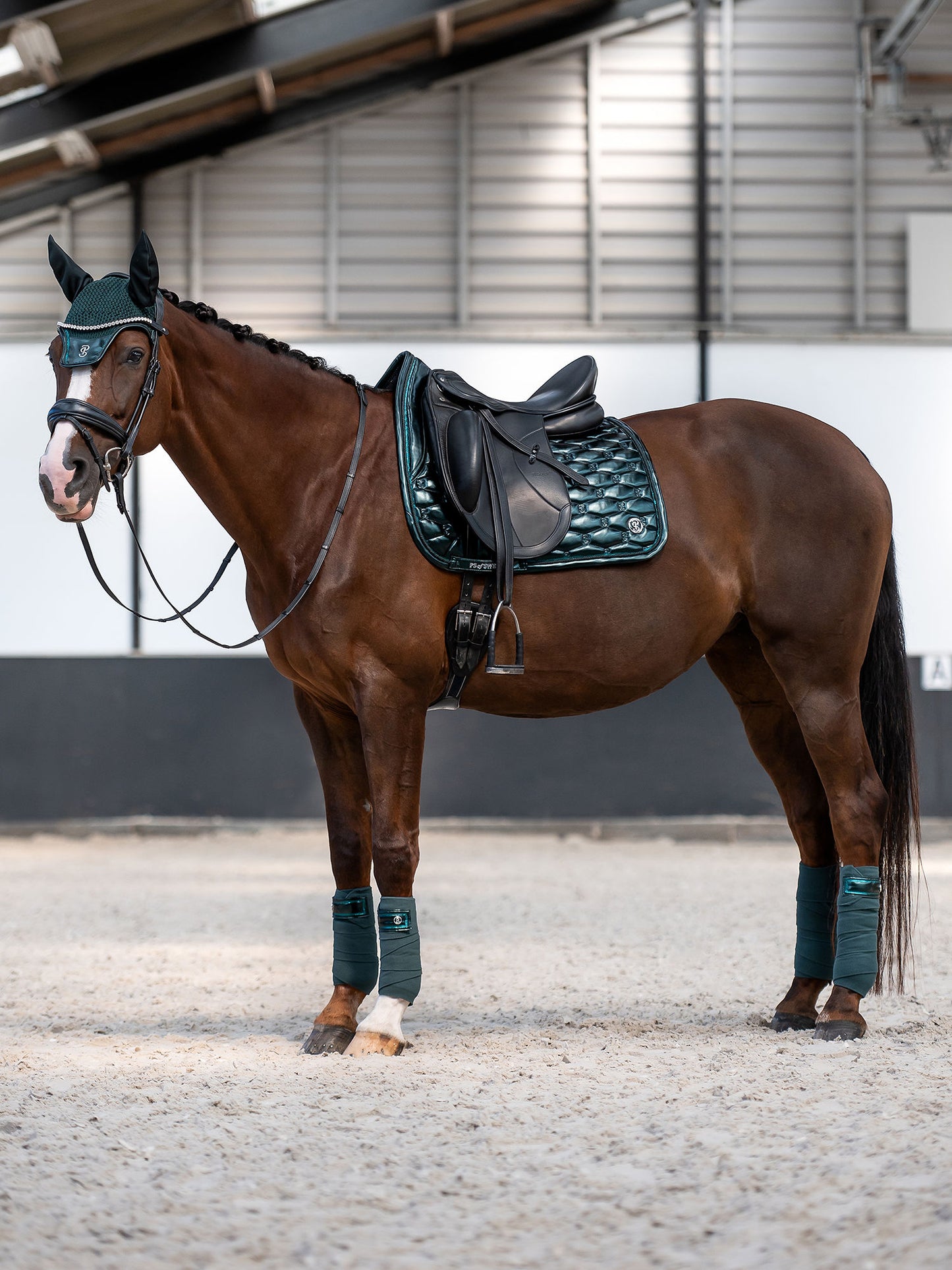 PS of Sweden - Holiday Dazzling Metallic Dressage Saddlepad & Polos Set - Mystique Green