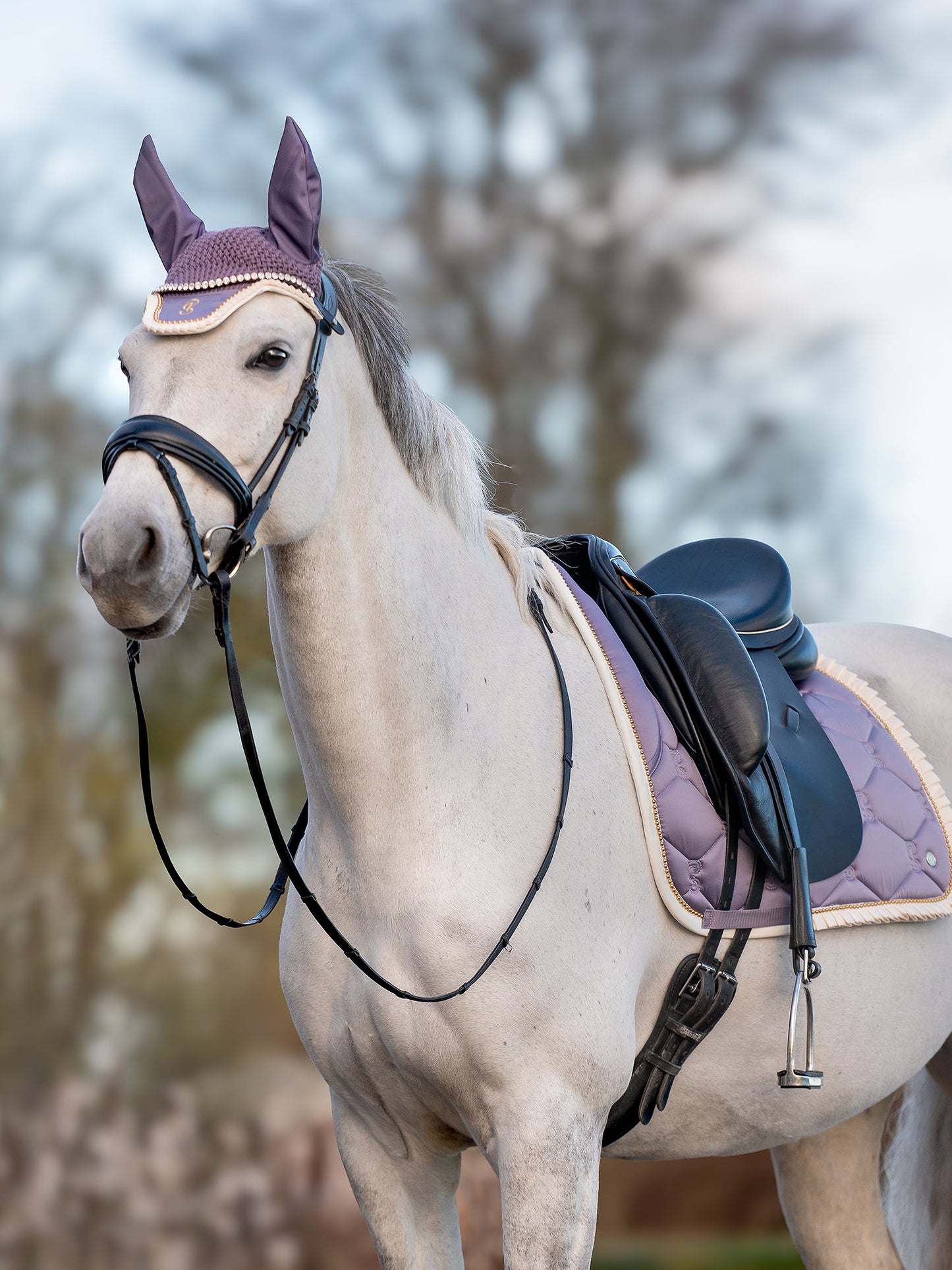 PS of Sweden -  Limited Edition Pearl Ruffle Dressage Saddlepad & Bandages Set - Lavender Grey