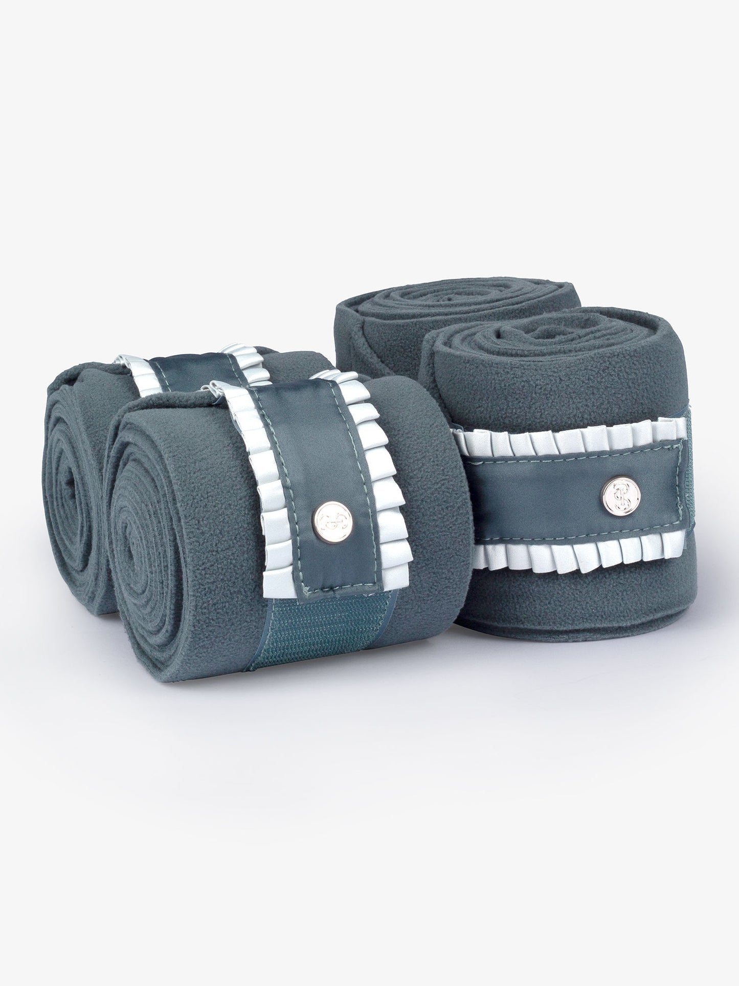 PS of Sweden -  Limited Edition Pearl Ruffle Dressage Saddlepad & Bandages Set - Steel Blue