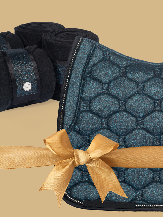 PS of Sweden -  Christmas Stardust - Teal Glitter Saddlepad & Polos Bundle