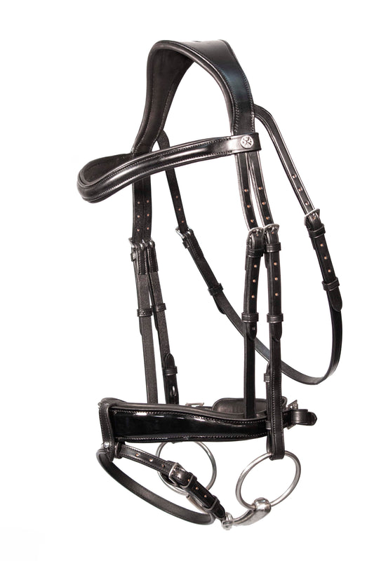 Henry James Saddlery -  Deluxe Patent Dressage Bridle - Black Leather